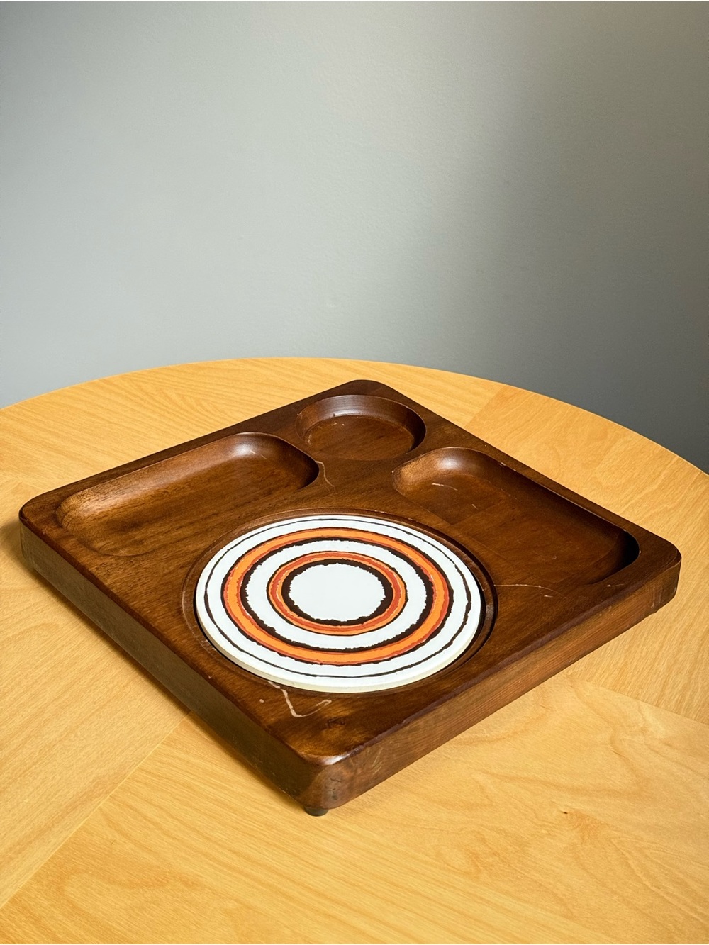 Taiwan MCM Vintage c1970s Wood Tile Decorative Charcuterie Board Serving Tray